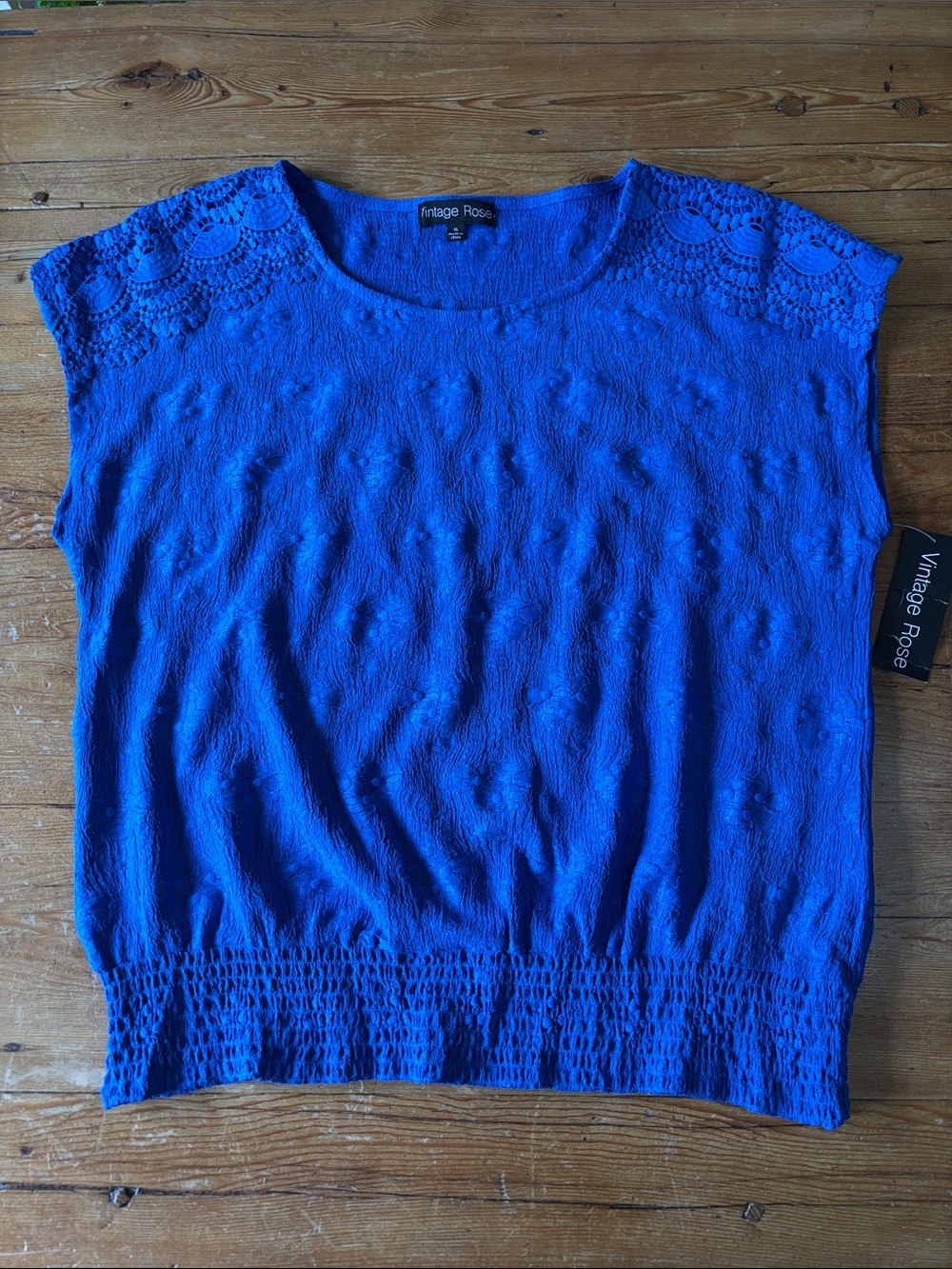 Vintage Bright Blue Crochet-Trim Knit Top